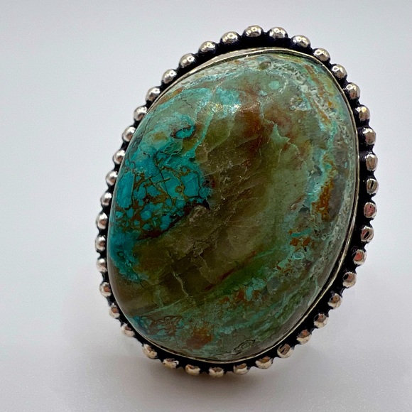 Chrysocolla Silver Plated Ring, Size 7 - Picture 1 of 4